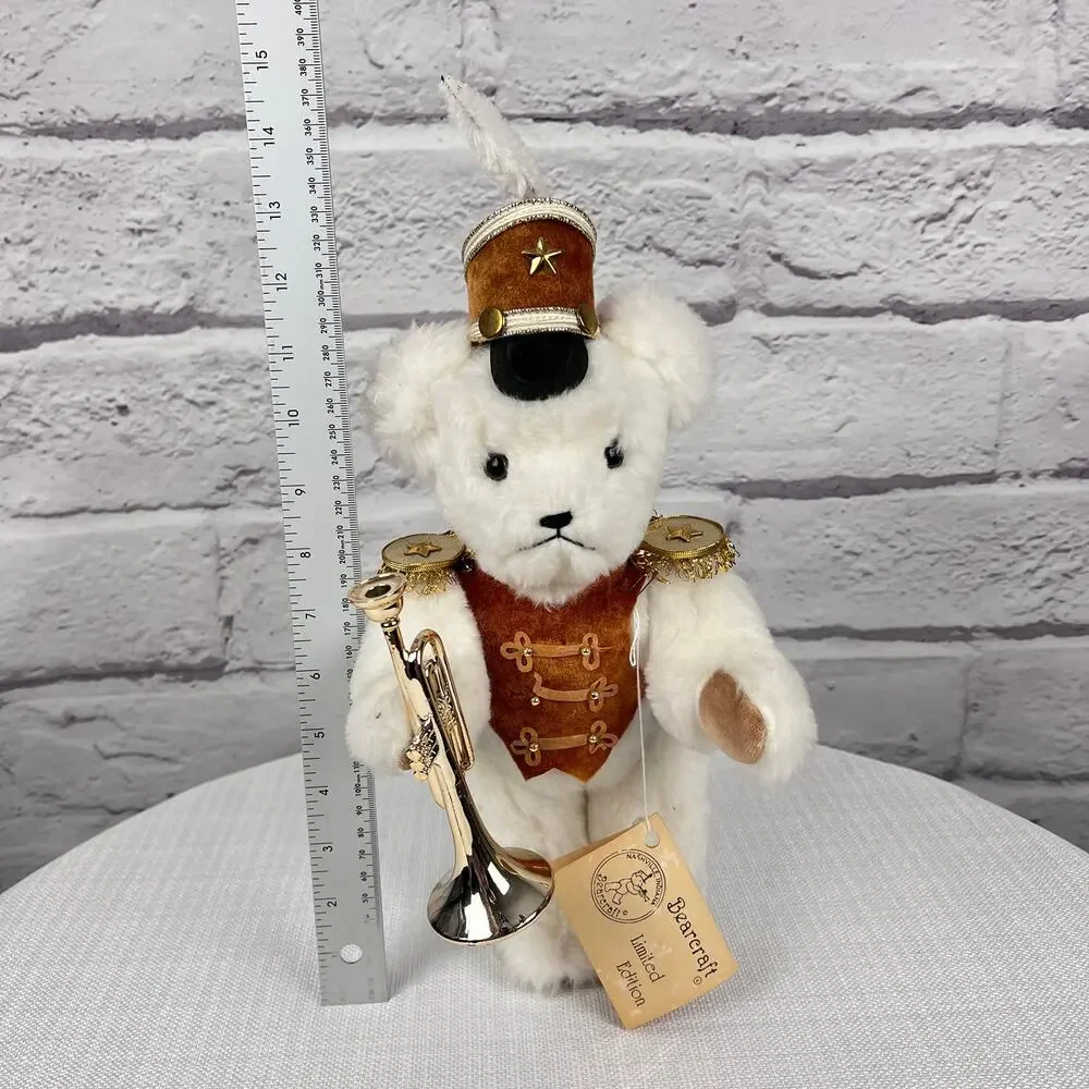 Bearcraft Joyce Ann Haughey White Bear‎ USA Band Horn Trumpet Jointed Plush 13